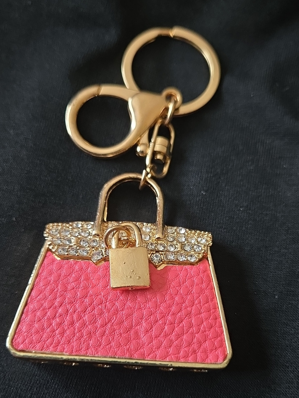 Fancy Gold & Pink Gemstone Handbag Keychain Charm